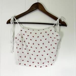 John Galt White Red Embroidered Floral Daisy Tie Strap Crop Top Women's One Size